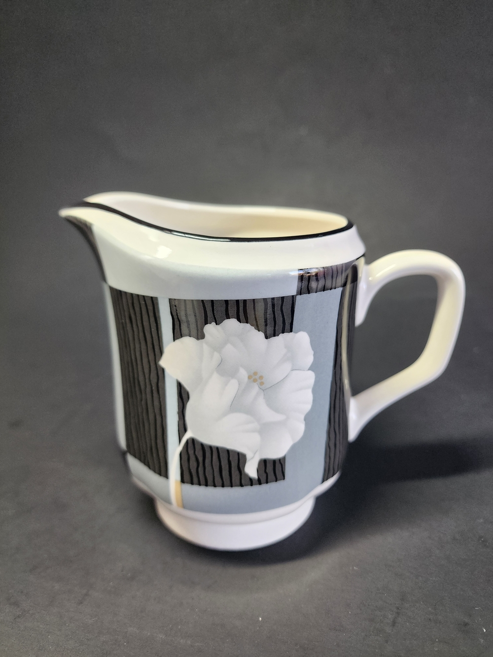 1988 Sango QUADRILLE Semi Porcelain Small Pitcher Creamer Ambience Korea